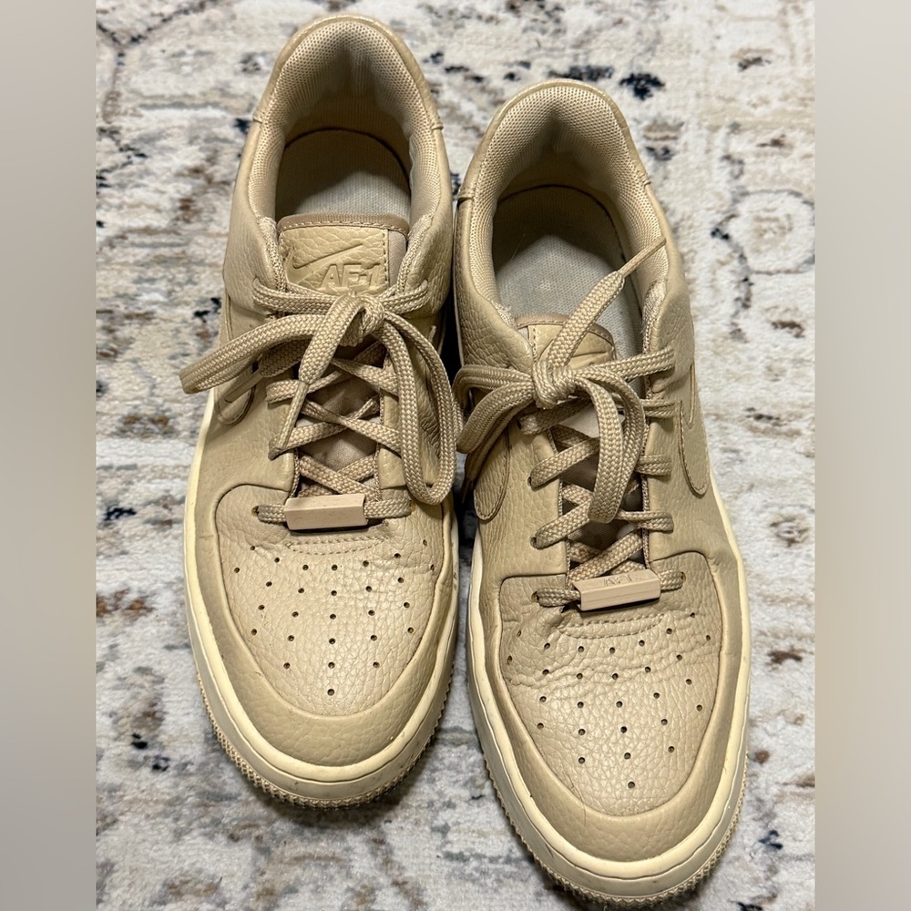 Nike Beige Leather AirForce 1 Sneakers